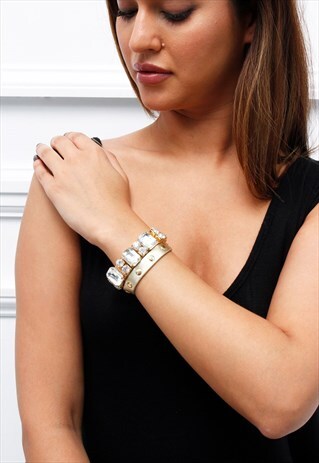 WOMENS LADIES NEW GOLD WRAP AROUND DIAMANTE BRACELET