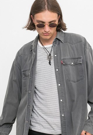 LEVI'S GRAY WASHED DENIM MEN'S LONG SLEEVED SHIRT