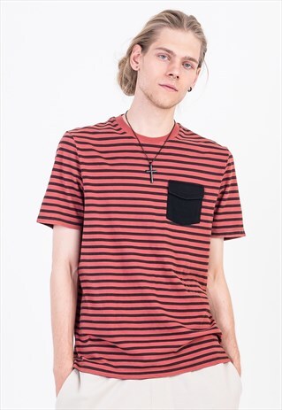 STRIPE T-SHIRT IN RED AND BLACK WITH CHEST POCKET DETAIL