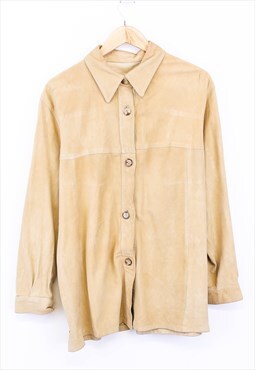 Vintage Suede Shacket Cream Button Up Lightweight 90s