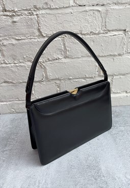1960s Black Leather Granny Style Bag