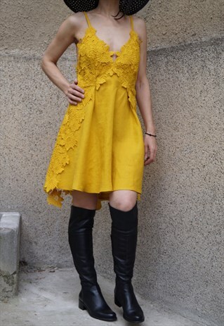 SUMMER LACE DRESS PARTY ASYMETRICAL TUNIC LINEN F1479