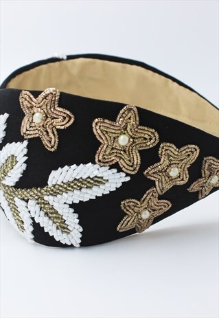 BLACK HEADBAND,HANDMADE HEADBAND,BLACK TIARA,FLORAL HEADBAND