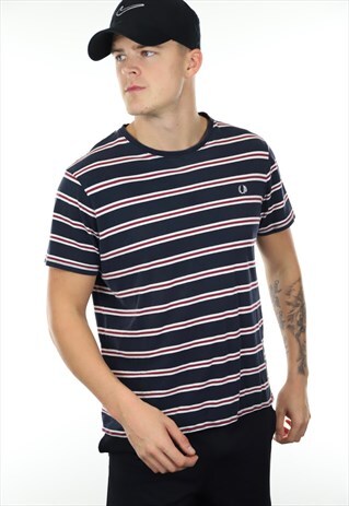 VINTAGE FRED PERRY STRIPED SMALL LOGO T SHIRT TEE