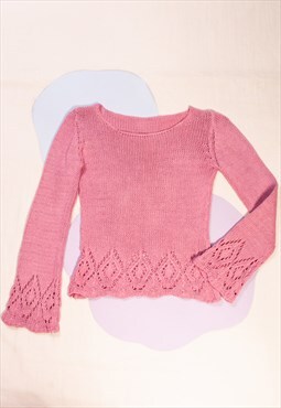 Vintage Knitted Top Y2K Fairycore Lace Jumper in Pink