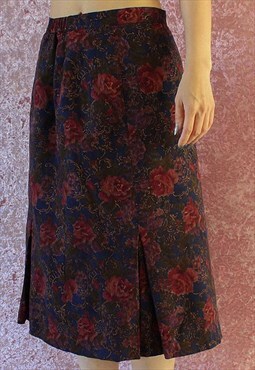 Vintage Skirt Flowers Pink Blue S T319