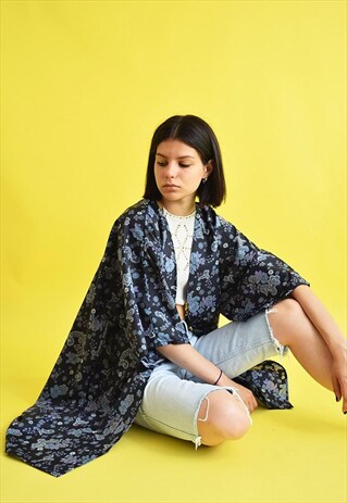 90'S BOHO FESTIVAL FLORAL PATTERN KIMONO JACKET TOP