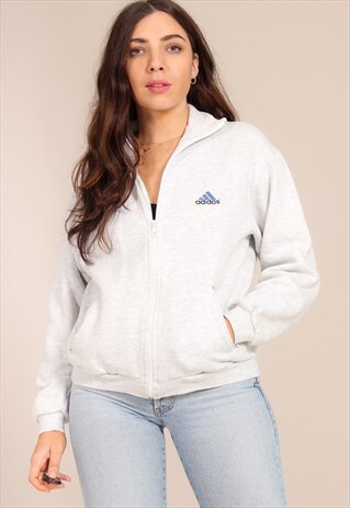 VINTAGE 90S ADIDAS ZIP THROUGH SWEATSHIRT IN GREY