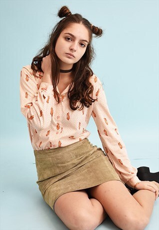 70'S RETRO MOD FLORAL PRINT SHIRT TOP