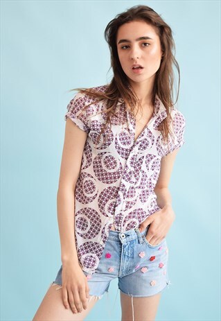 VINTAGE 90'S GOES 70'S RETRO MOD PRINT SHIRT TOP