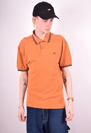 FRED PERRY MENS VINTAGE POLO SHIRT SMALL ORANGE 90'S