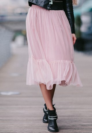 BLUSH PINK TULLE SKIRT WITH RUFFLE AIRSKIRT