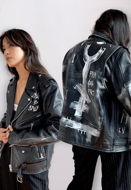 Unisex Handpainted Genuine Leather Biker Jacket 