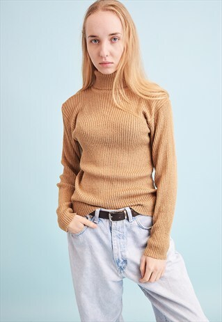 70'S RETRO RIBBED KNIT TURTLENECK TEEN JUMPER TOP