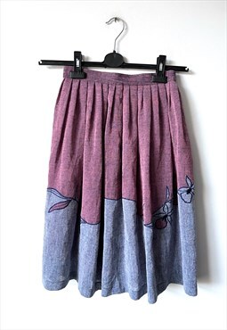 Vintage Cute Earth Colors Romantic Lilac Blue Skirt XS