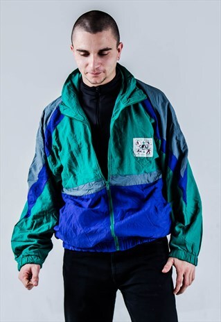 VINTAGE 90S SHELL-SUIT JACKET IN GREEN AND BLUE