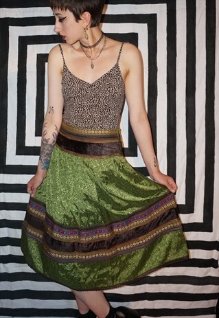 VINTAGE 90'S GREEN BOHEMIAN FESTIVAL SKIRT