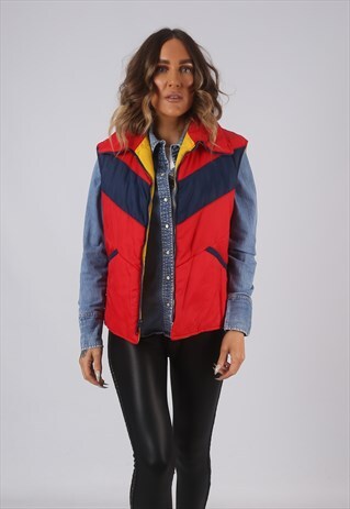 VINTAGE GILET JACKET FITTED RED UK 14 (LA-D)