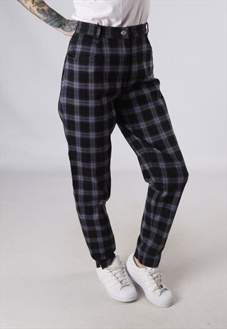 VINTAGE HIGH WAISTED TROUSERS TARTAN CHECKED UK 14 (GA4E)