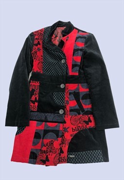 Black Red Grey Pattern Corduroy Button High Neck Jacket