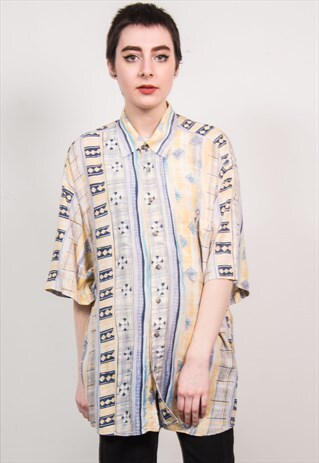VINTAGE 90'S MULTICOLOUR STRIPED PATTERN SHIRT