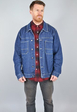 VINTAGE DARK BLUE DENIM WORKER STYLE JACKET