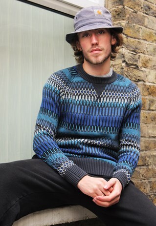 VINTAGE / 80'S / BLUE PATTERNED JUMPER