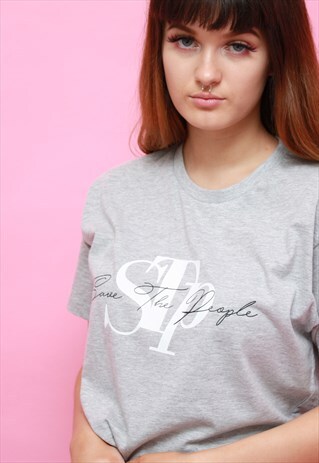 T SHIRT IN GREY WITH SAVE THE PEOPLE LOGO