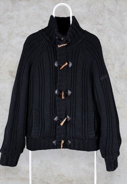 Schott NYC Duffle Knit Cardigan Black  Fur Lined Mens Large