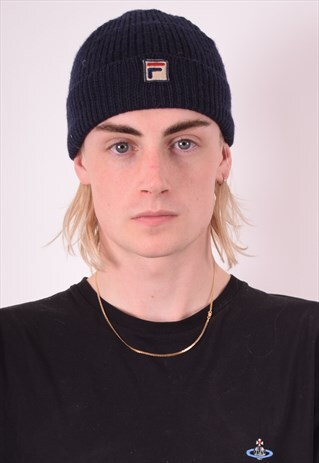FILA MENS VINTAGE BEANIE ONE SIZE NAVY BLUE 90S