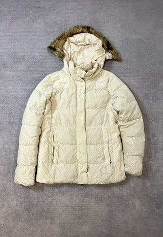 THE NORTH FACE PUFFER COAT FLUFFY HOOD AND EMBROIDERED LOGO