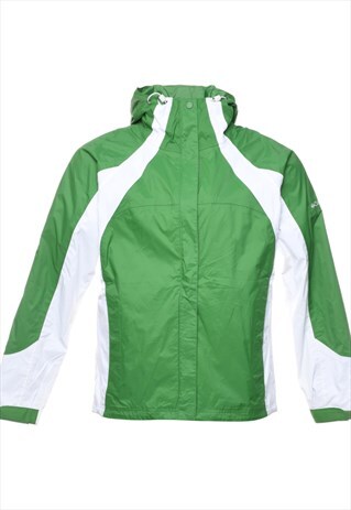VINTAGE COLUMBIA GREEN & WHITE NYLON HOODED JACKET - L