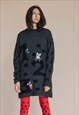 Vintage Oversized Boxy Fit Long Wool Jumper with Mouse 