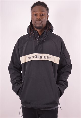 WOOLRICH MENS VINTAGE PULLOVER JACKET LARGE BLACK 90S