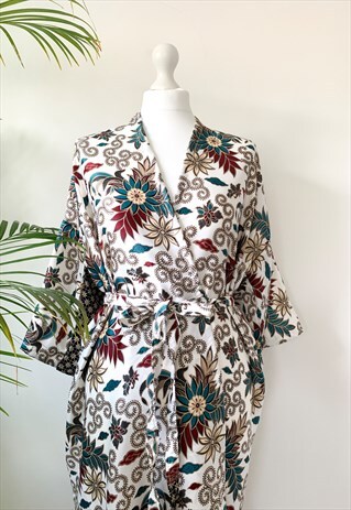 SILKY ORIENTAL PRINT KIMONO ROBE DRESSING GOWN LOUNGEWEAR