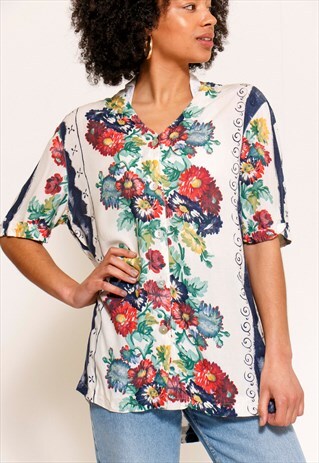 VINTAGE 90'S FLORAL STRIPE BLOUSE