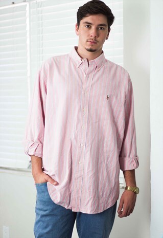 VINTAGE POLO RALPH LAUREN SHIRT STRIPED LOGO 90S X 13.5