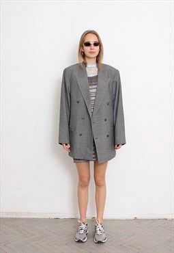 Vintage Wool Blazer Suit Jacket Grey Streetwear 90s