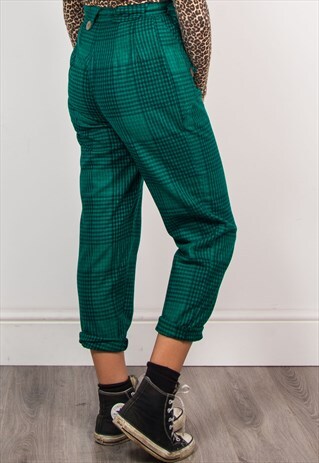 VINTAGE 90'S GREEN CHECK PATTERN GRUNGE TROUSERS