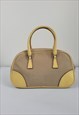 VINTAGE PRADA TAUPE AND YELLOW BOWLING STYLE BAG WITH DOUBLE