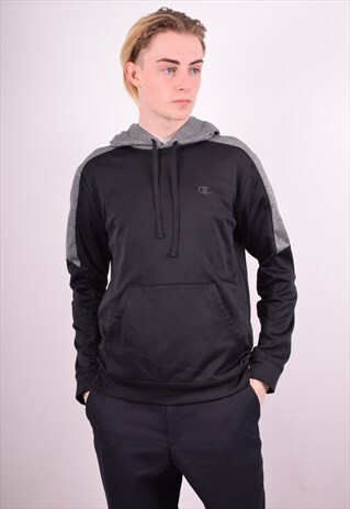 CHAMPION MENS VINTAGE HOODIE JUMPER MEDIUM BLACK 90S