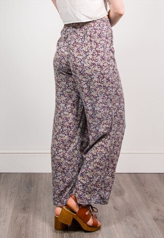 VINTAGE FLORAL SUMMER BOHO FESTIVAL WIDE LEG TROUSERS