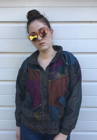 WOMENS VINTAGE 80S JACKET SHELL SUIT COAT FESTIVAL ZIPPER