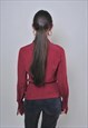VINTAGE RED RUFFLED BLOUSE, EVENING LONG SLEEVE SHIRT 