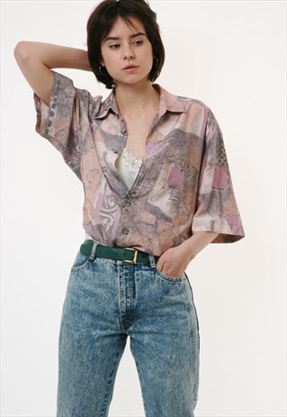 90S CASUAL WEAR ABSTRACT PATTERN VINTAGE RARE SHIRT 18463