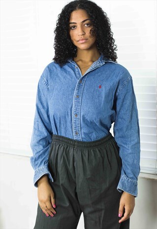 VINTAGE POLO RALPH LAUREN DENIM SHIRT LOGO 90S X 14.9