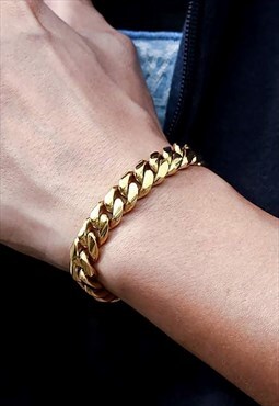 54 Floral 12mm Curb Bracelet Chain - Gold