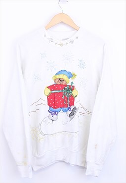 Vintage Christmas Sweatshirt White Pullover With Graphic 90s