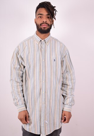 RALPH LAUREN MENS VINTAGE SHIRT LARGE BLUE STRIPES 90S