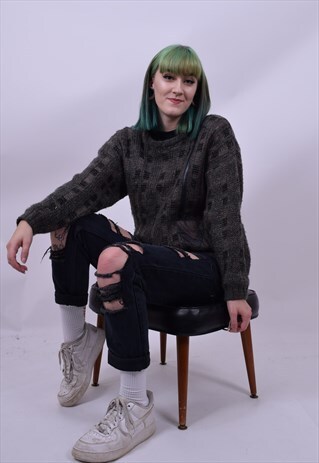 VINTAGE 90'S BROWN / GREY GRUNGE JUMPER SIZE SMALL